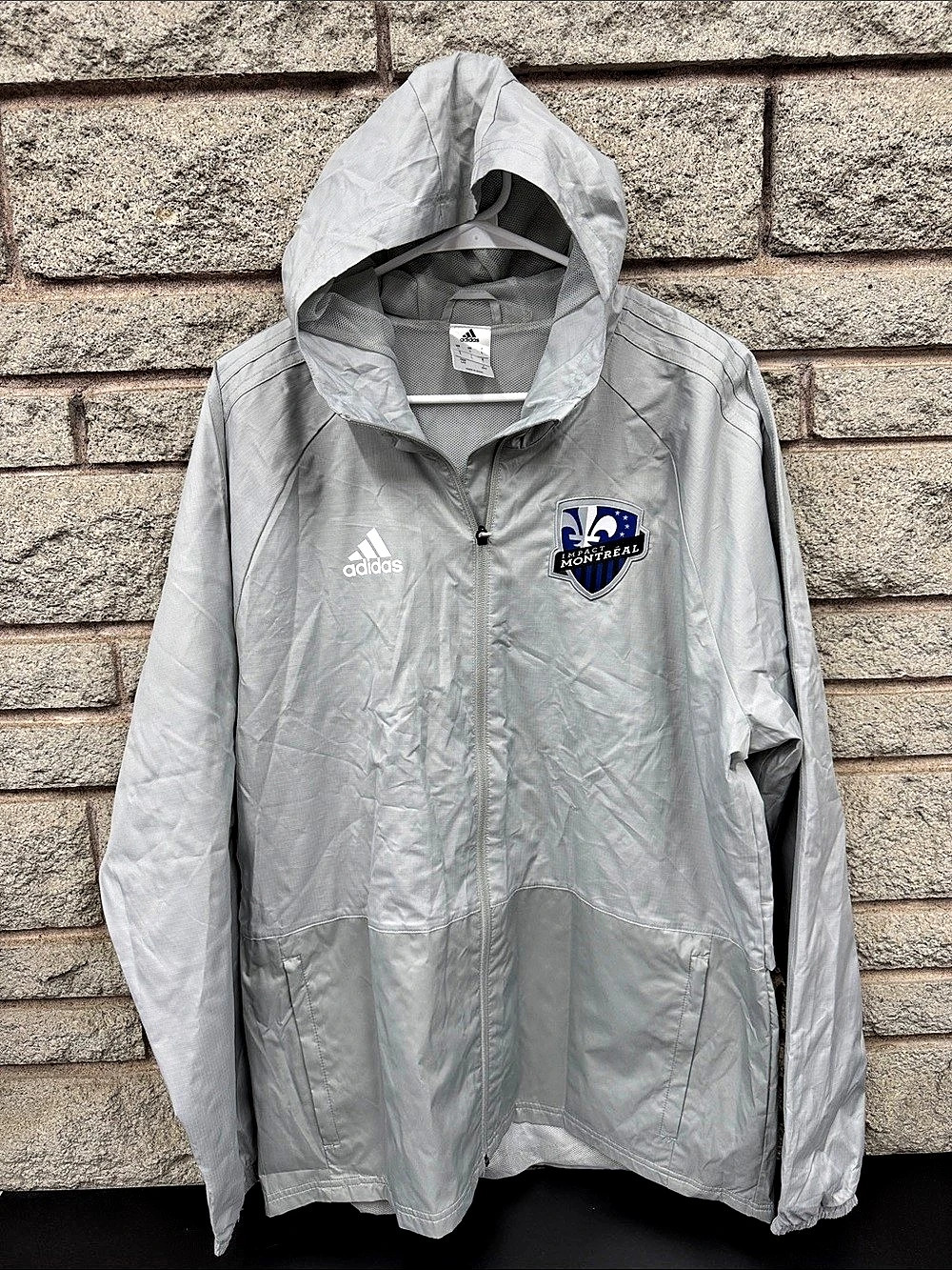 adidas Montreal Impact 2017 MLS Full-Zip Windbreaker Jacket Gray Large